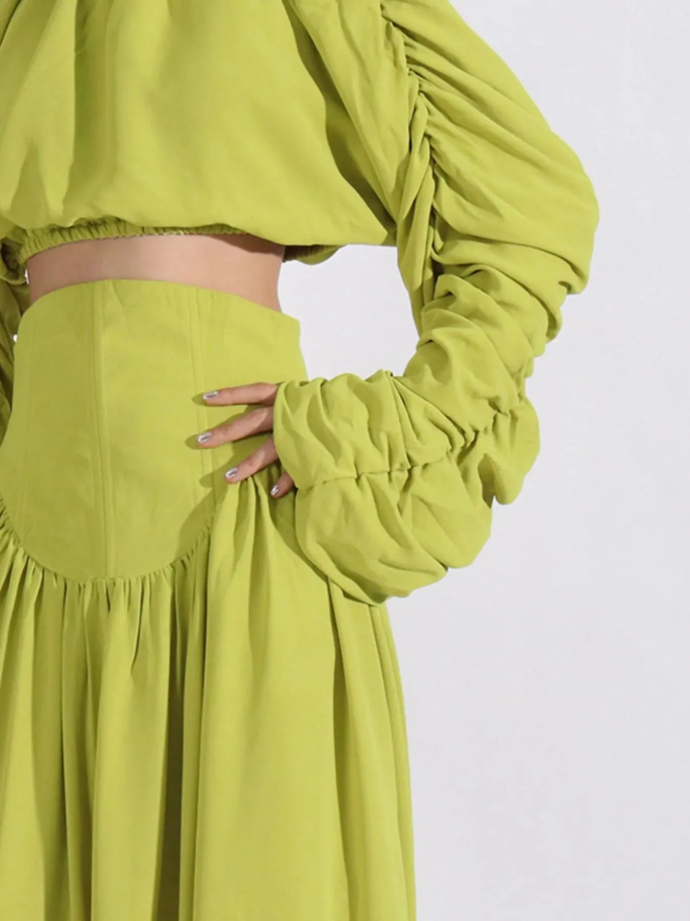 Ruched Long Sleeve Top and High Waist Skirt Set sold by Charming Charlie product image thumbnail 2