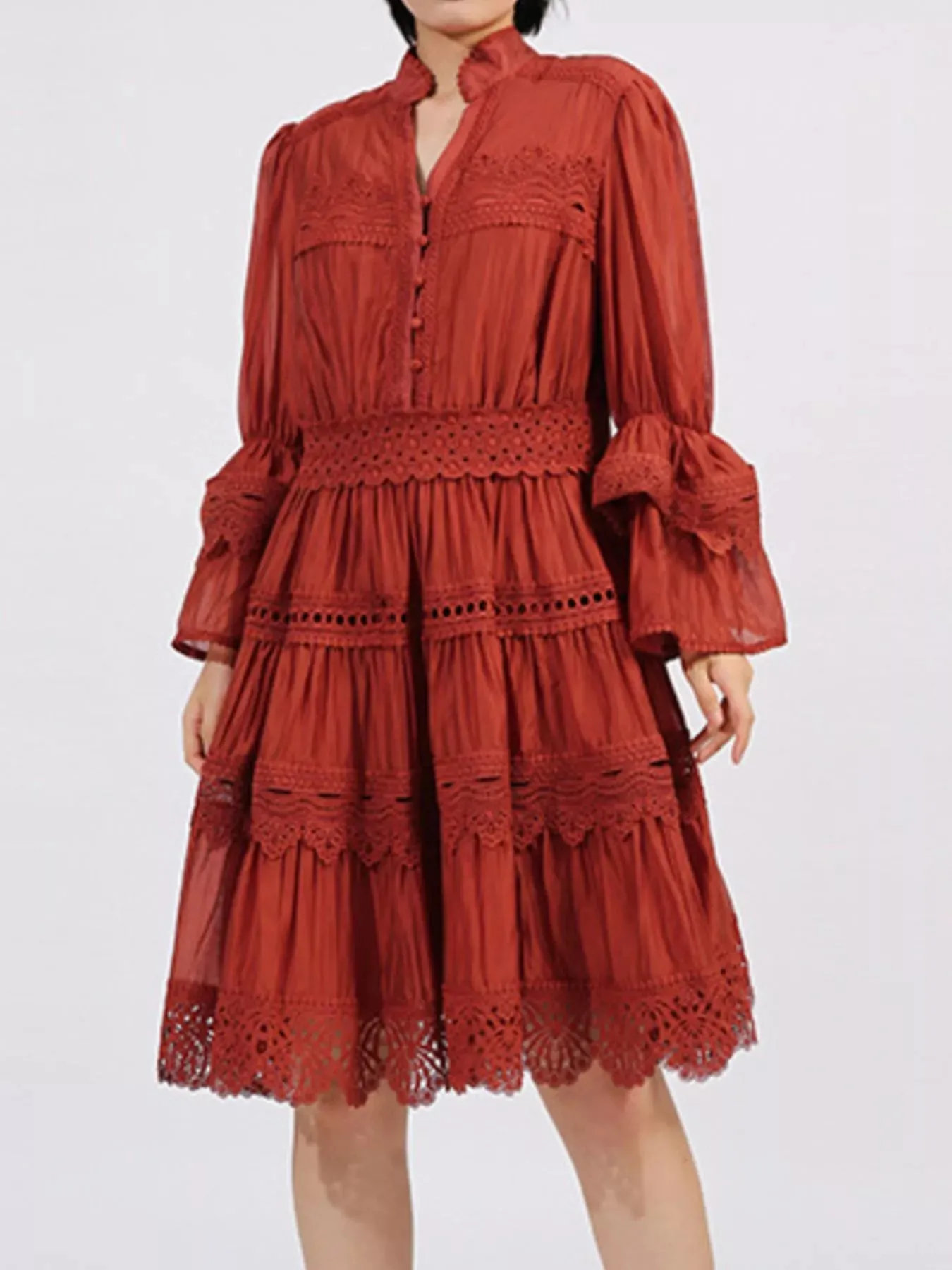 Ruffle Lace Trim Long Sleeve Dress sold by Charming Charlie product image thumbnail 4