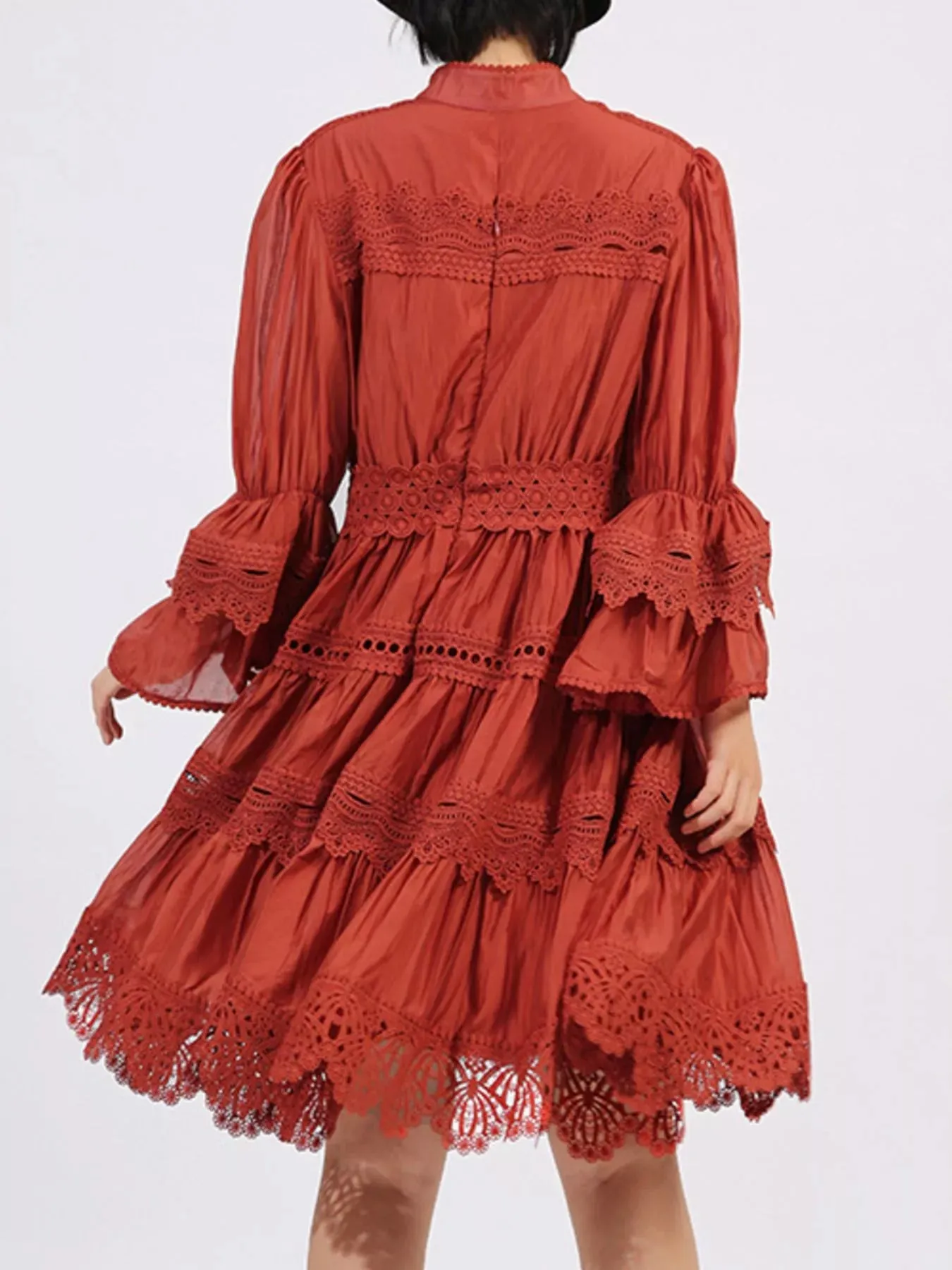 Ruffle Lace Trim Long Sleeve Dress sold by Charming Charlie product image thumbnail 5