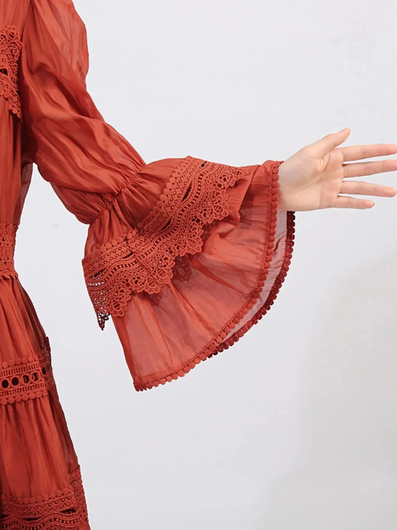 Ruffle Lace Trim Long Sleeve Dress sold by Charming Charlie product image thumbnail 2