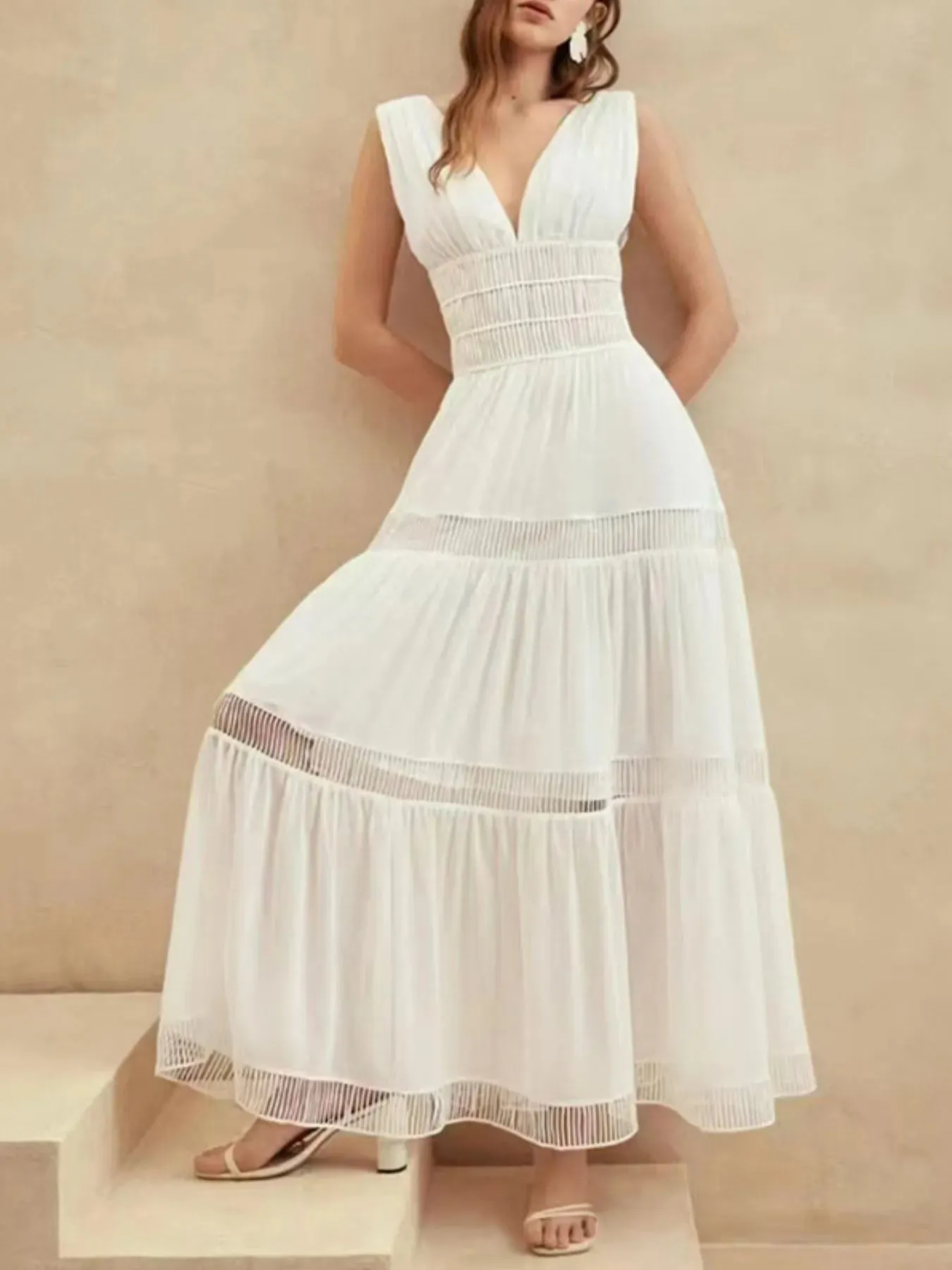 Tiered V-Neck Sleeveless Maxi Dress sold by Charming Charlie