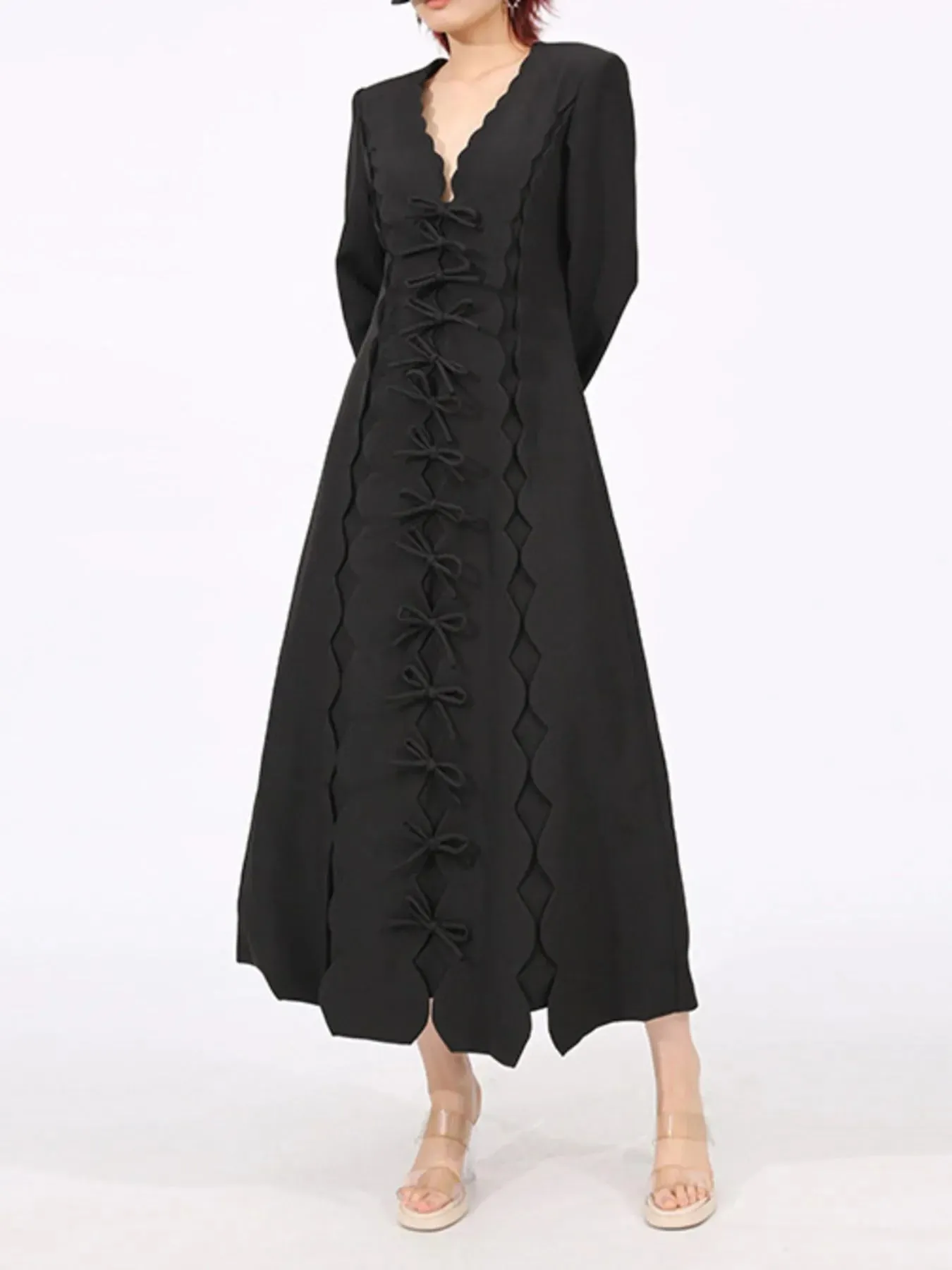 Long Sleeve Bow Front Midi Dress sold by Charming Charlie