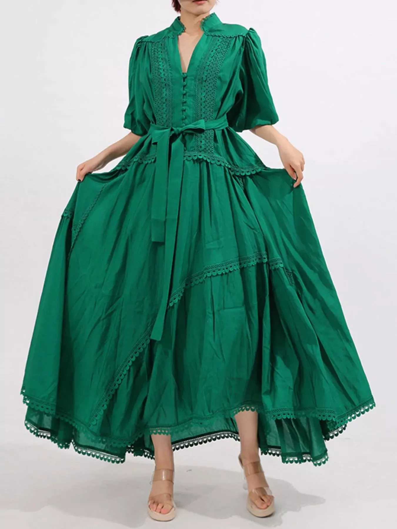 Lace Detail Notched Puff Sleeve Maxi Dress sold by Charming Charlie product image thumbnail 5