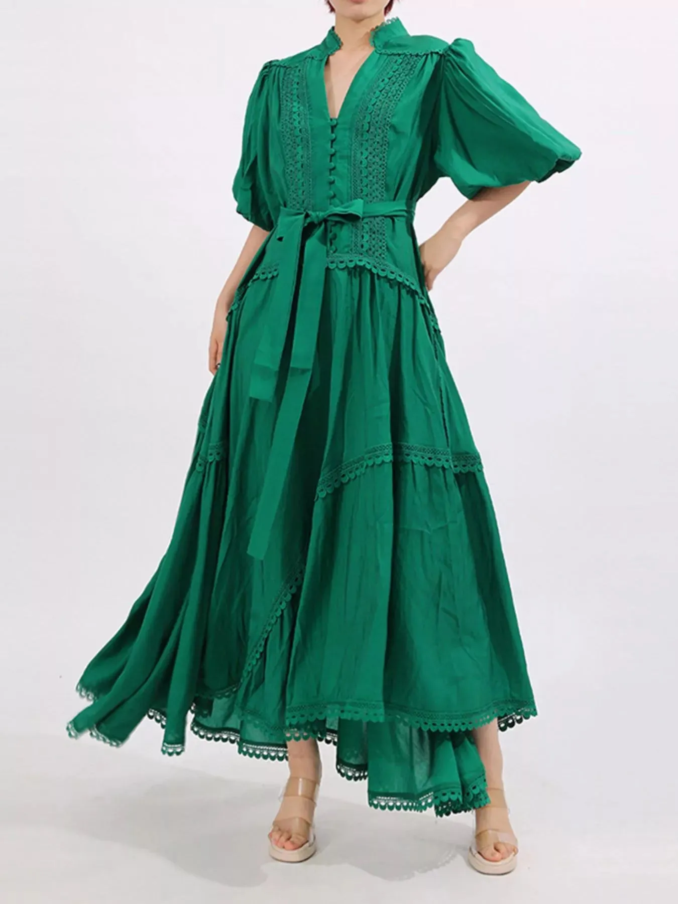 Lace Detail Notched Puff Sleeve Maxi Dress sold by Charming Charlie product image thumbnail 2