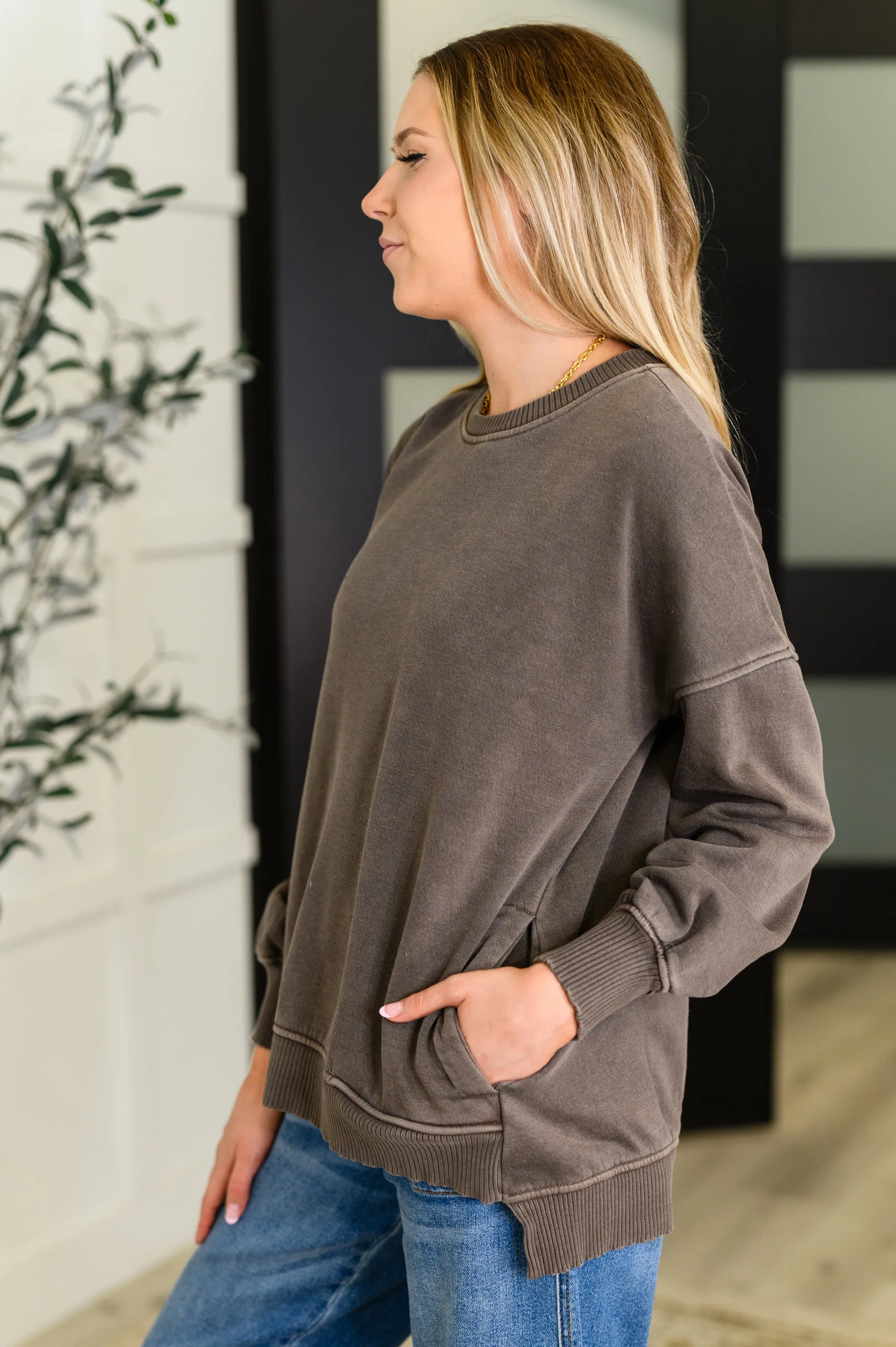 Talk Cozy to Me Stepped Hem Pullover in Brown sold by Charming Charlie product image thumbnail 3
