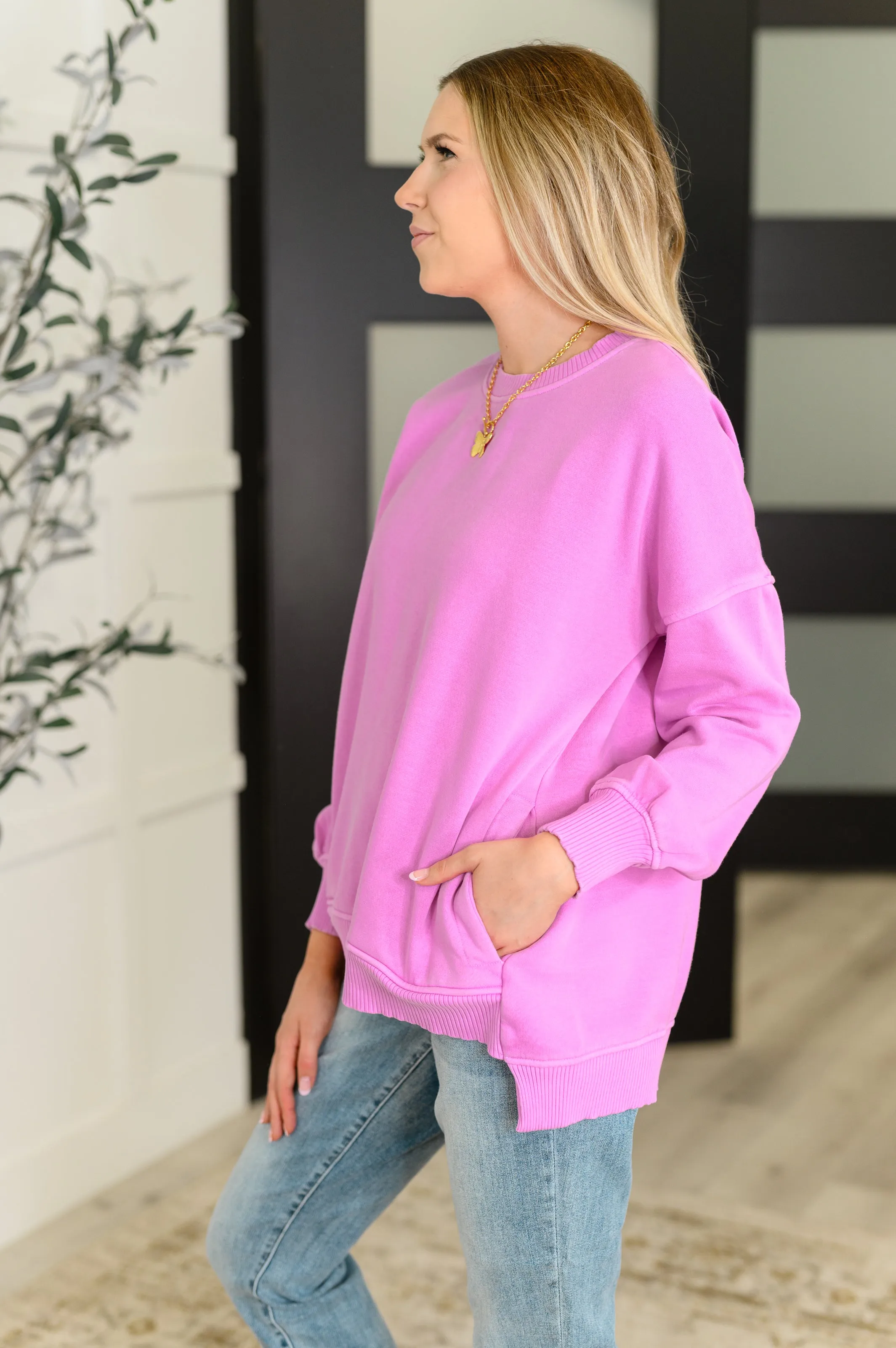 Talk Cozy to Me Stepped Hem Pullover in Bright Mauve sold by Charming Charlie product image thumbnail 4