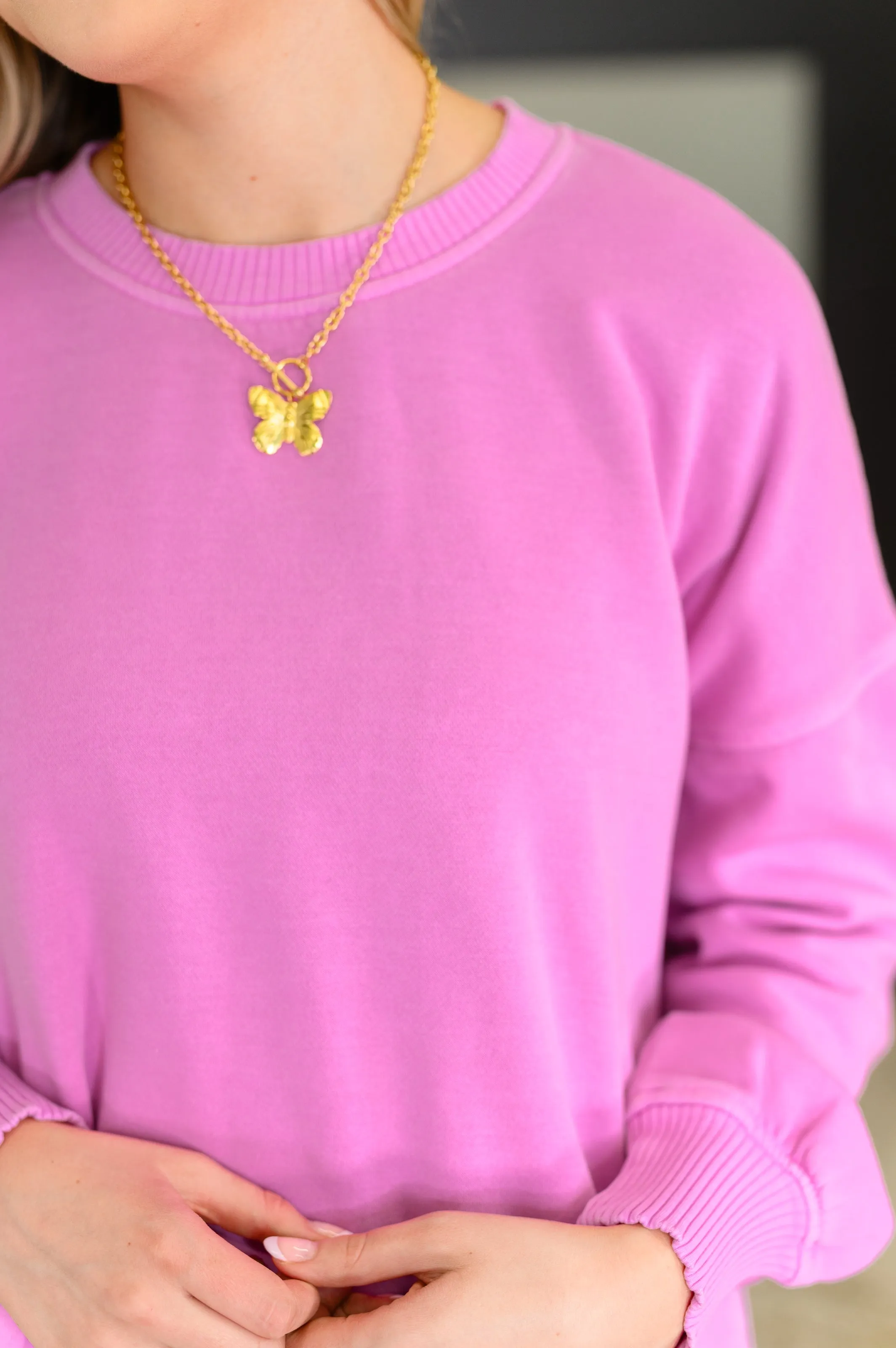 Talk Cozy to Me Stepped Hem Pullover in Bright Mauve sold by Charming Charlie product image thumbnail 2