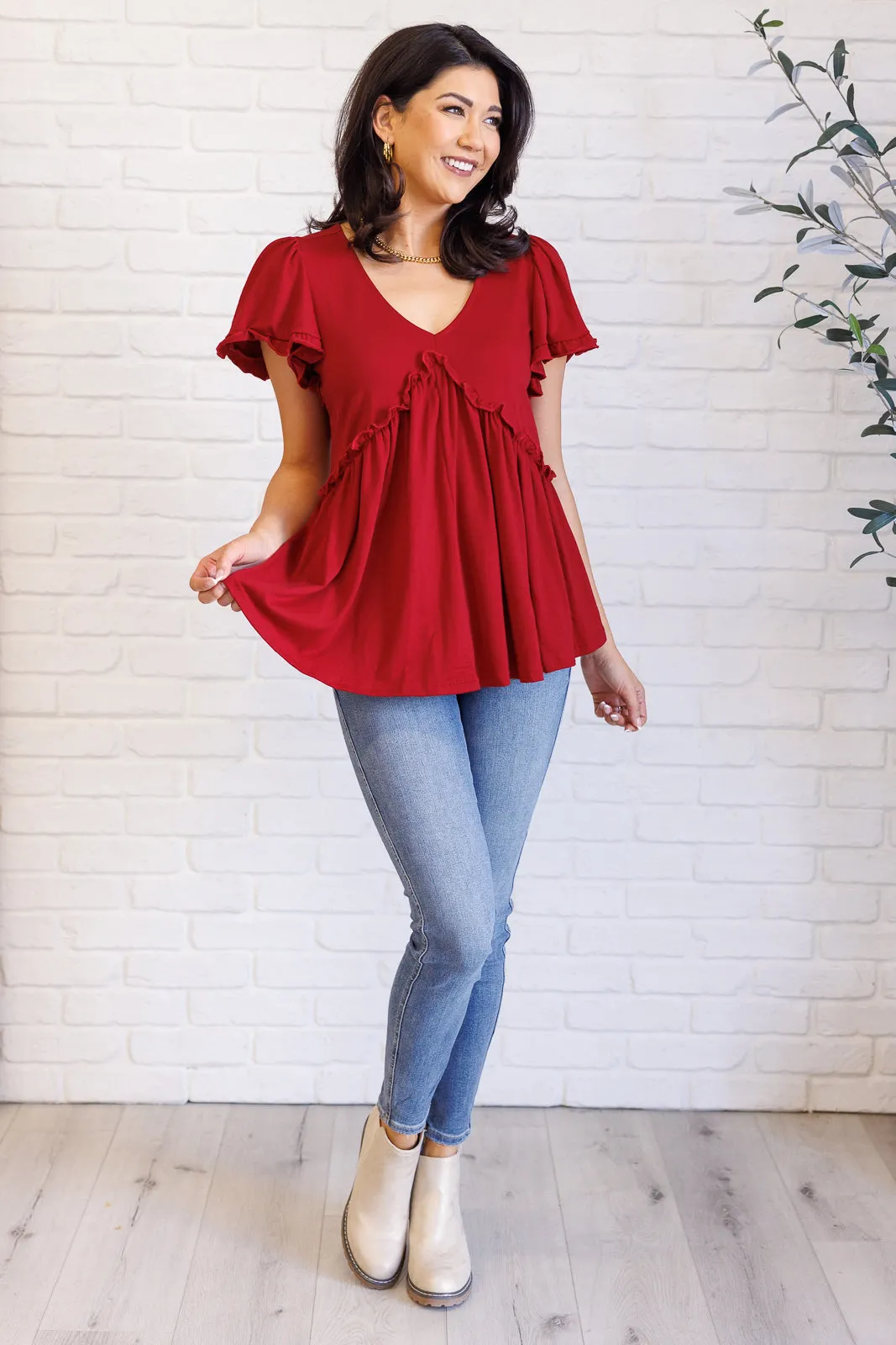 One Day Soon V-Neck Ruffle Detail Top sold by Charming Charlie product image thumbnail 4