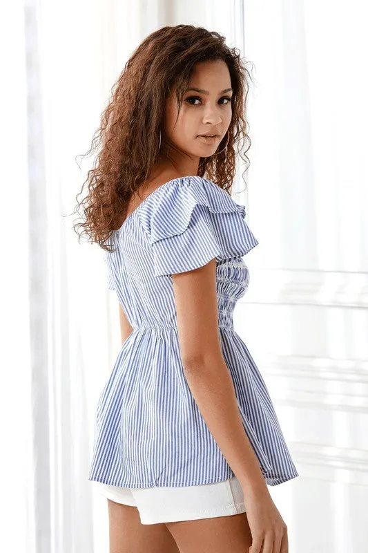 Square Neck Ruffle Sleeve Smocked Top sold by Charming Charlie
