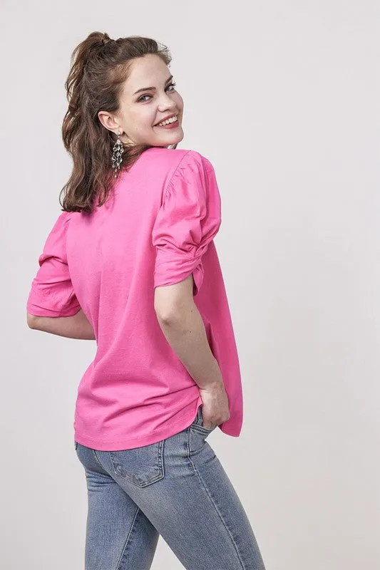 Knotted Puff Sleeve Cotton Knit Top sold by Charming Charlie product image thumbnail 5