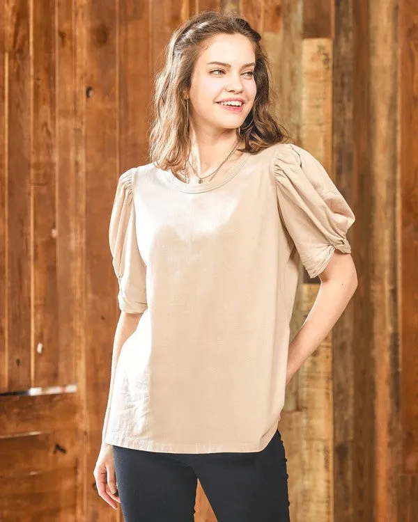 Knotted Puff Sleeve Cotton Knit Top sold by Charming Charlie product image thumbnail 3