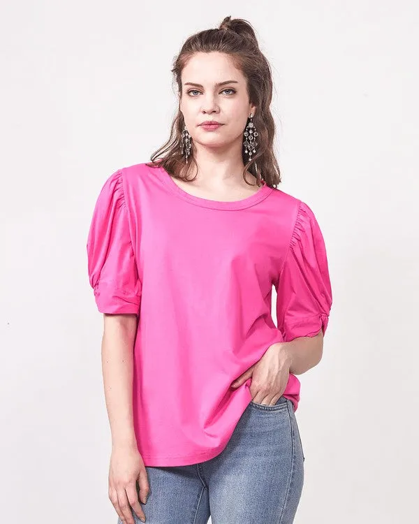 Knotted Puff Sleeve Cotton Knit Top sold by Charming Charlie product image thumbnail 4