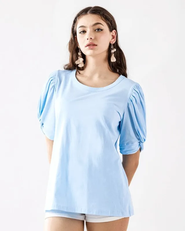 Knotted Puff Sleeve Cotton Knit Top sold by Charming Charlie