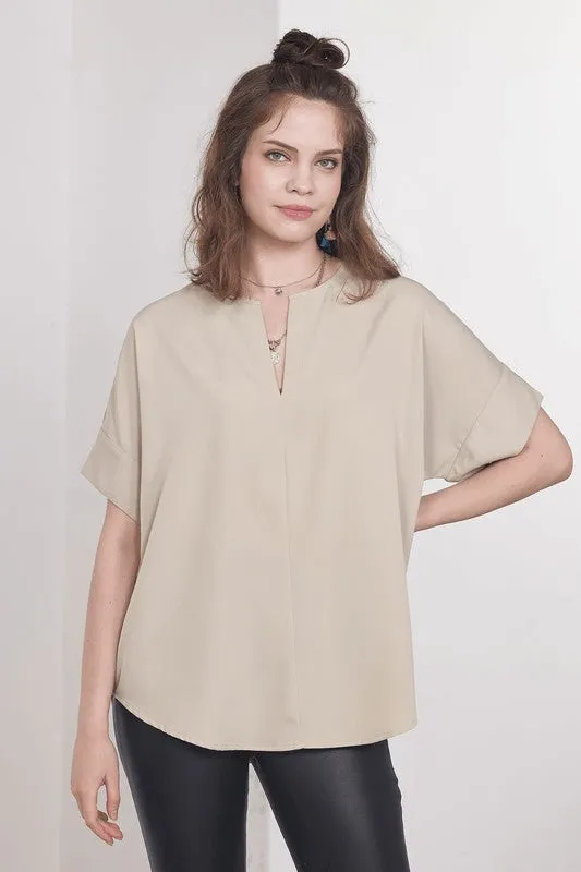 Plus V-neckline Dolman Short Sleeve Blouse Top sold by Charming Charlie