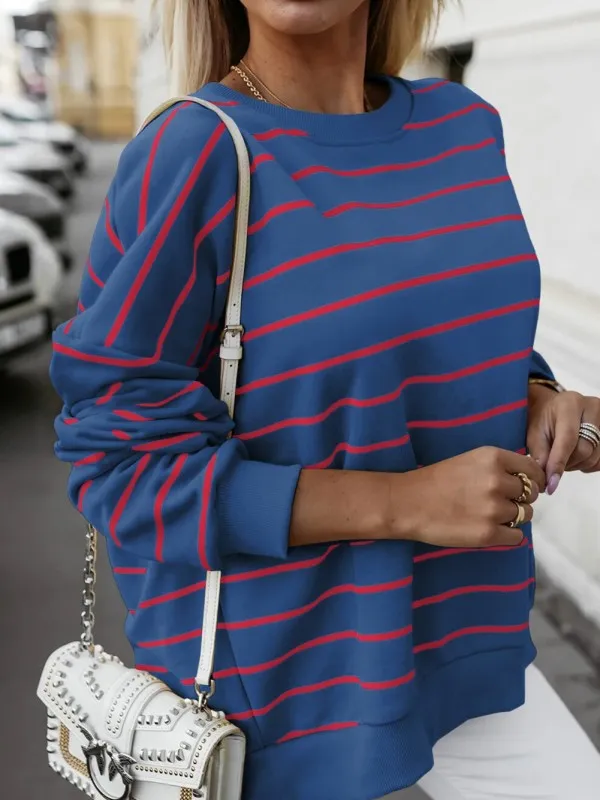 Striped Overlap Detail Drop Shoulder Pullover sold by Charming Charlie