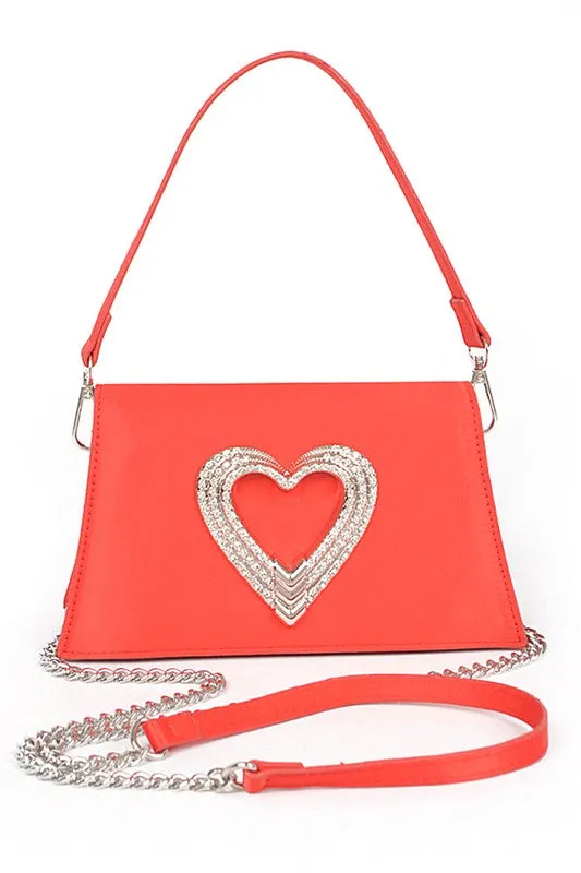 Crystal Heart Satin Top Handle Convertible Clutch sold by Charming Charlie