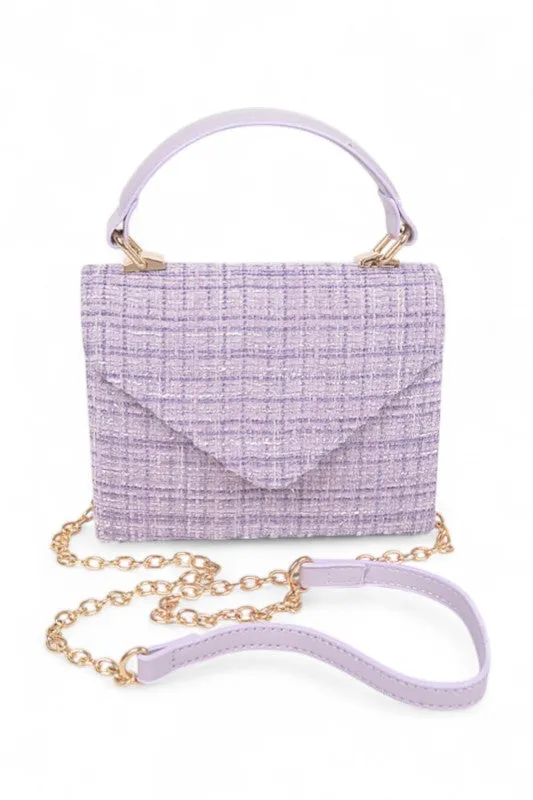 Tweed Fabric Top Handle Crossbody Swing Bag sold by Charming Charlie