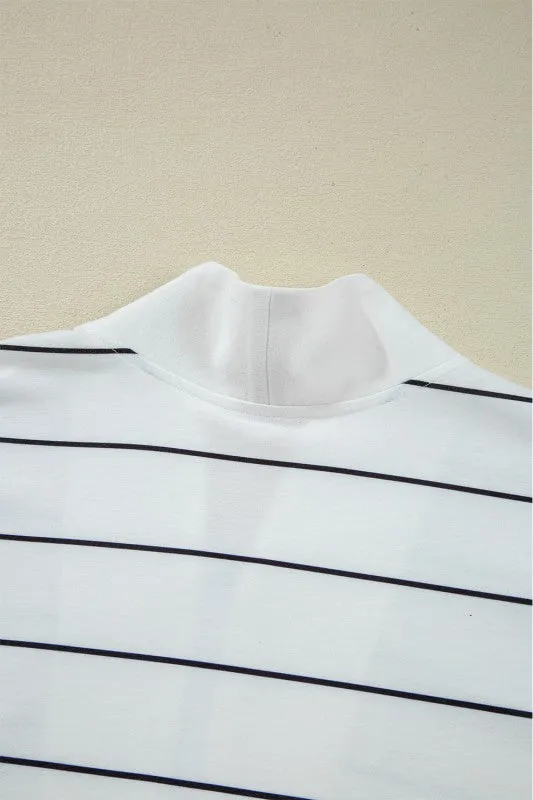 Classic Striped Zipper V-Neck Drop Sleeve Top sold by Charming Charlie product image thumbnail 3