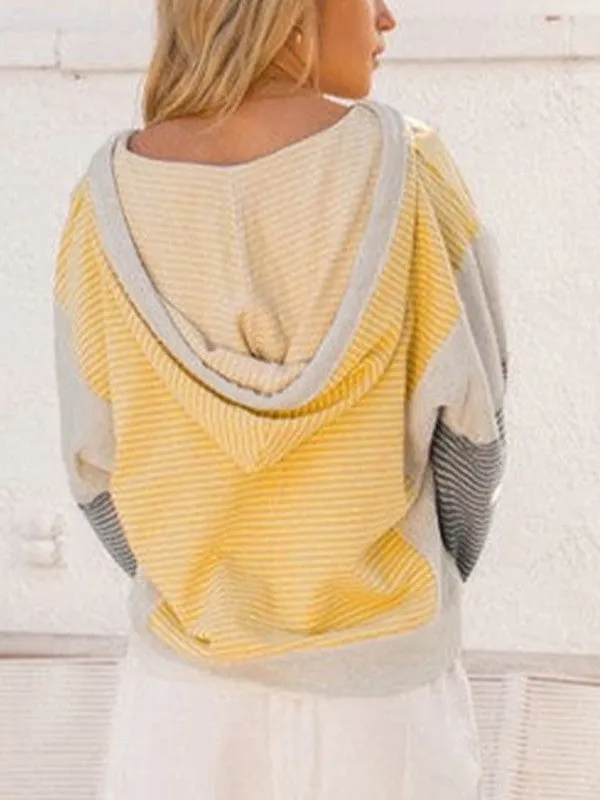 Cotton Stripe V Neck Loose Fit Hooded Pull Over sold by Charming Charlie product image thumbnail 2