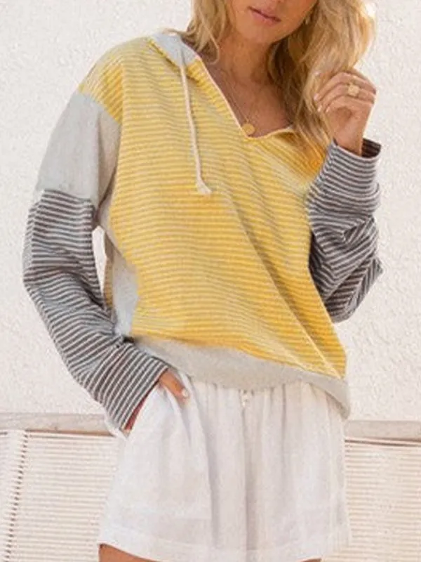 Cotton Stripe V Neck Loose Fit Hooded Pull Over sold by Charming Charlie product image thumbnail 3