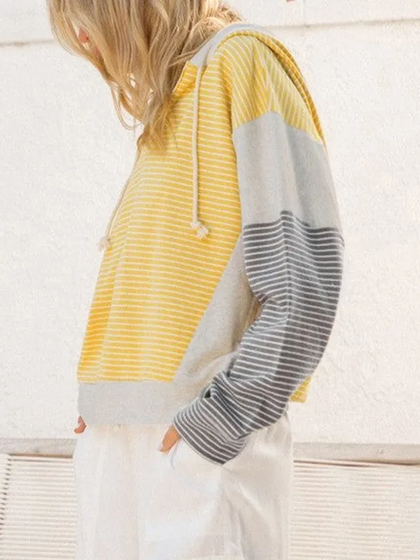 Cotton Stripe V Neck Loose Fit Hooded Pull Over sold by Charming Charlie product image thumbnail 4