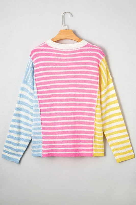 Colorblock Striped Patchwork Dolman Slit Sweater sold by Charming Charlie