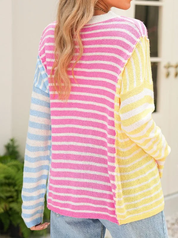 Colorblock Striped Patchwork Dolman Slit Sweater sold by Charming Charlie product image thumbnail 3