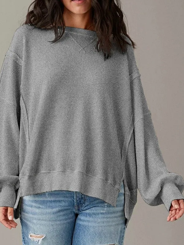 Cotton Waffle Bishop Split Oversized Pullover sold by Charming Charlie product image thumbnail 5