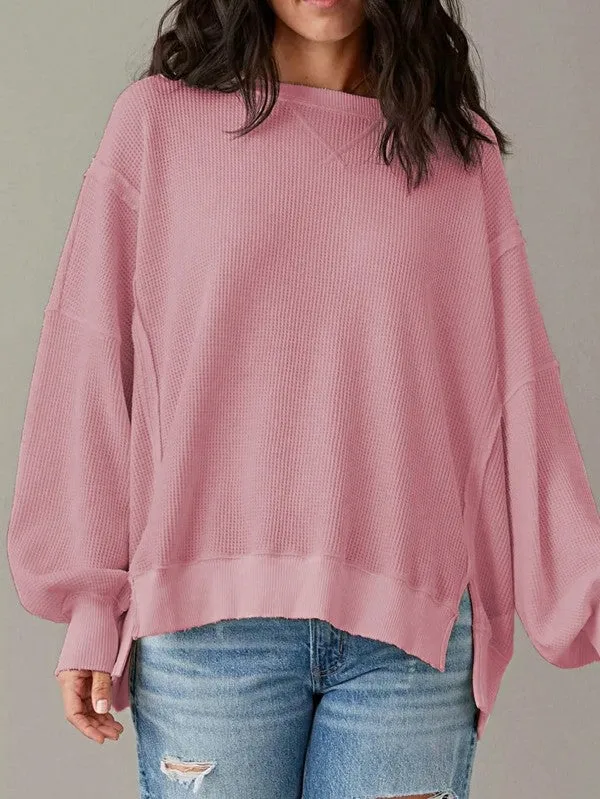 Cotton Waffle Bishop Split Oversized Pullover sold by Charming Charlie product image thumbnail 3