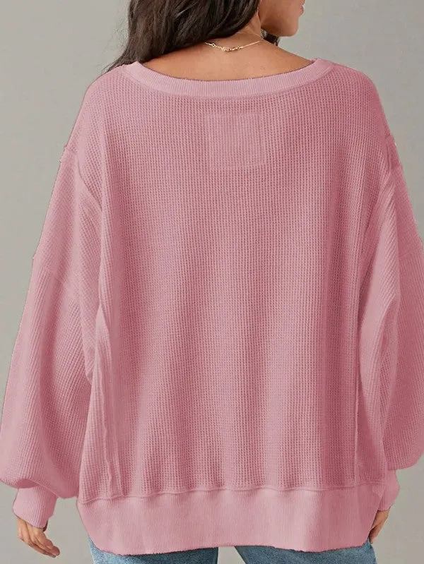 Cotton Waffle Bishop Split Oversized Pullover sold by Charming Charlie product image thumbnail 4