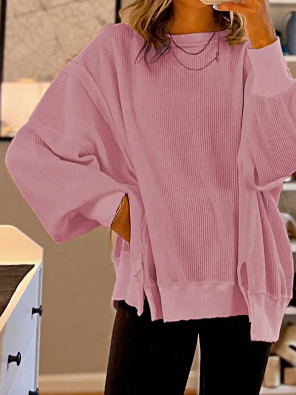 Cotton Waffle Bishop Split Oversized Pullover sold by Charming Charlie