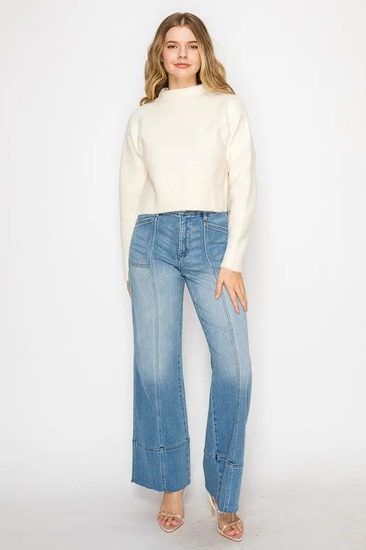 ECO FRIENDLY TUMMY CONTROL SLIM PALAZZO JEANS sold by Charming Charlie