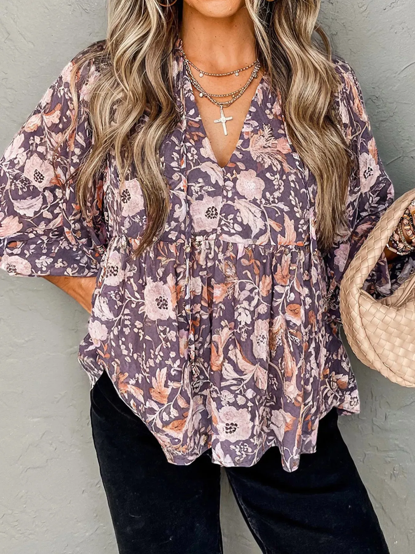 Floral Print Tie Neck Blouse sold by Charming Charlie