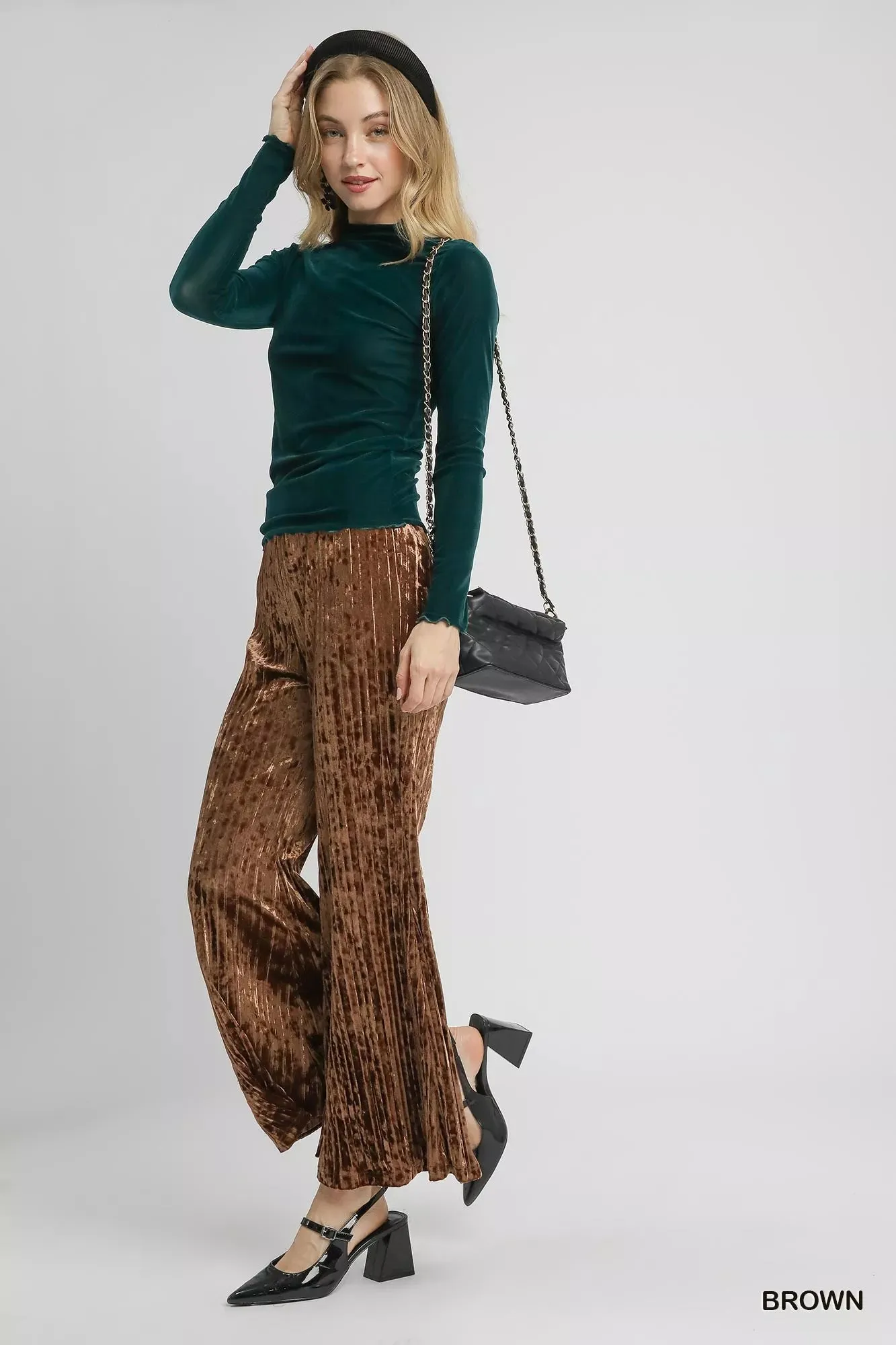 Umgee Velvet Pleated Wide Leg Pants sold by Charming Charlie product image thumbnail 2