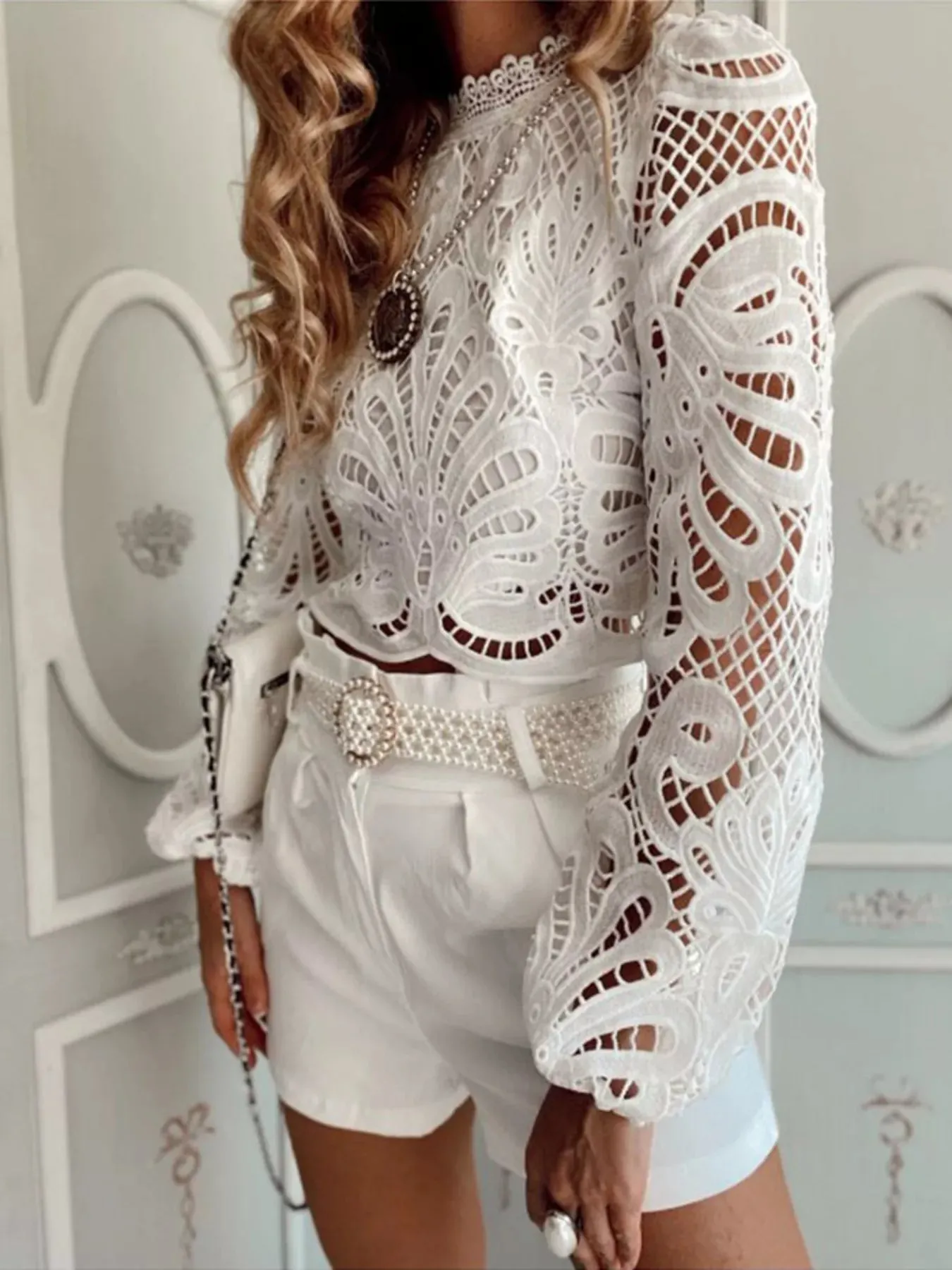 Lace Crochet Long Sleeve Blouse sold by Charming Charlie product image thumbnail 2