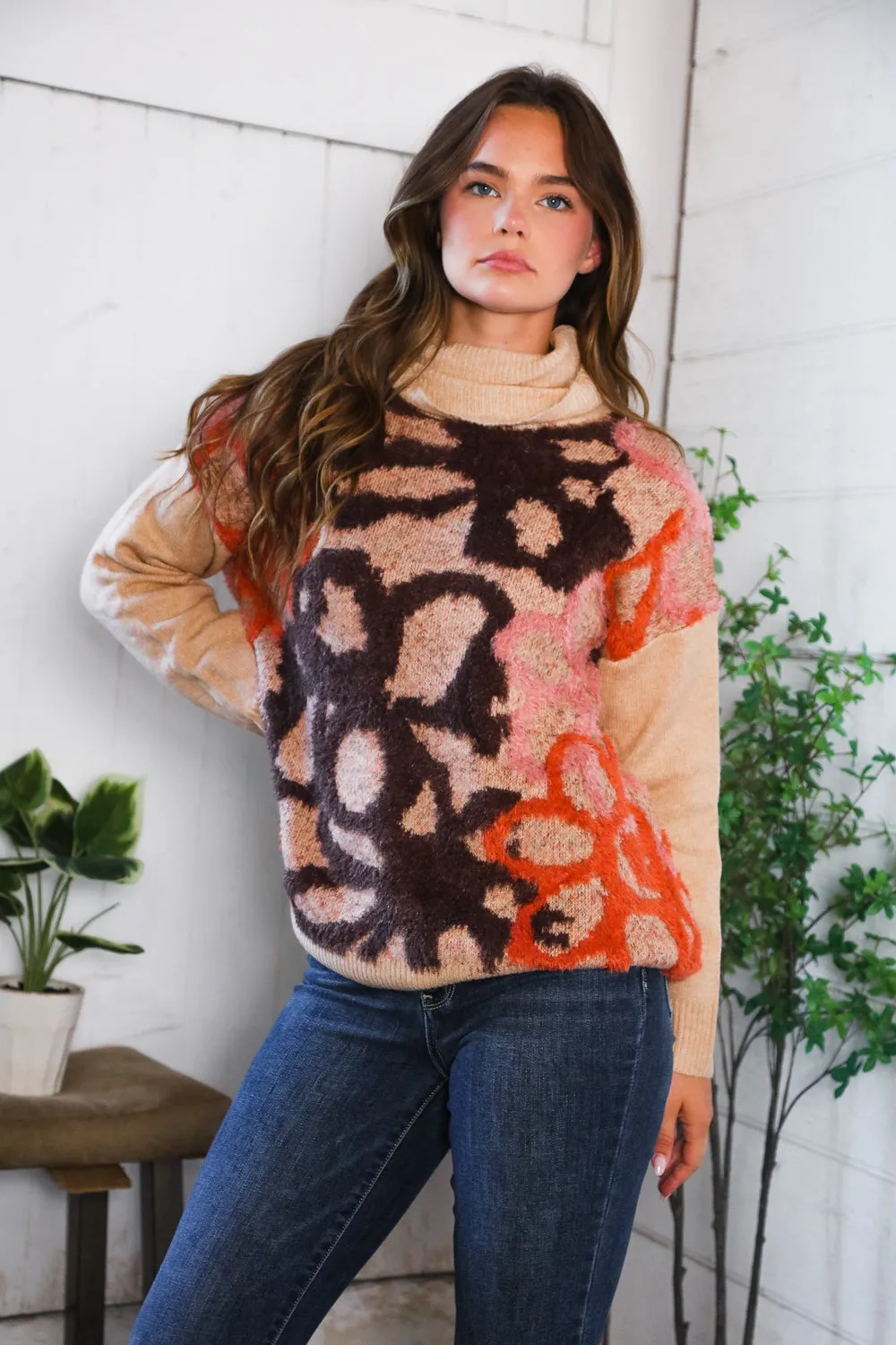 Blooms in Autumn Turtleneck Cozy Sweater sold by Charming Charlie product image thumbnail 4