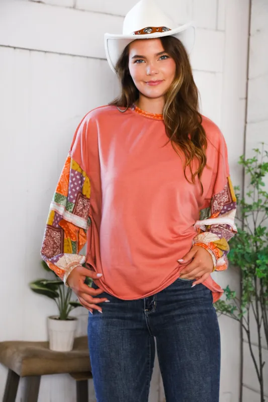 Wanderlust Patchwork Long Sleeve Top sold by Charming Charlie
