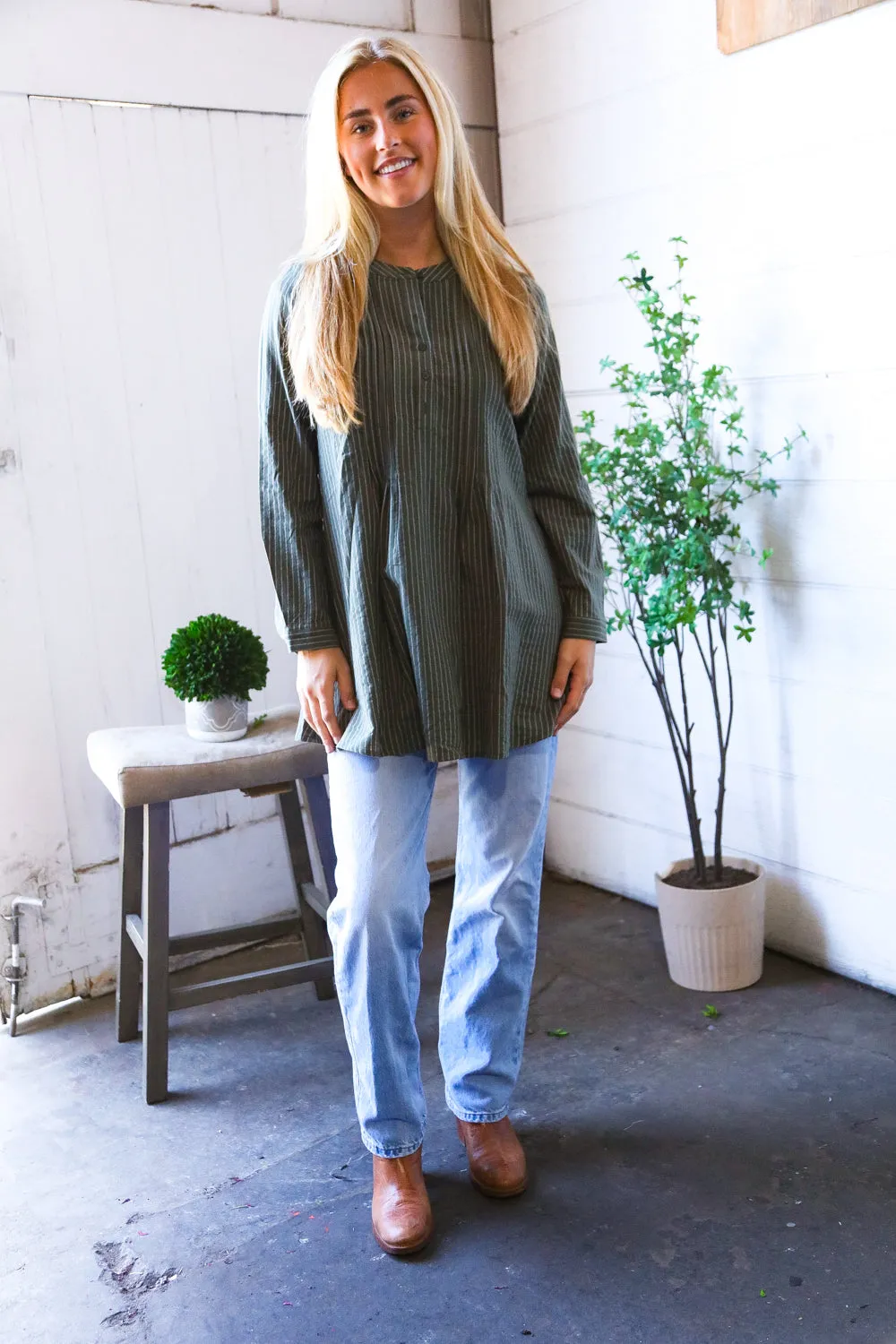 Read Between the Lines Olive Button Cotton Tunic sold by Charming Charlie product image thumbnail 3