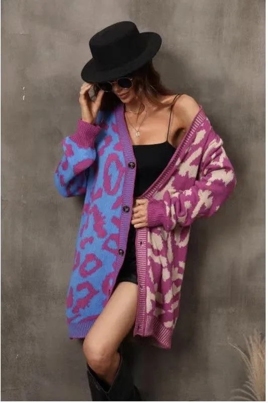 Long leopard knit cardigan sold by Charming Charlie