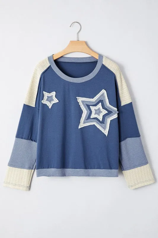 Cotton Patchwork Star Pull Over Sweatshirt sold by Charming Charlie