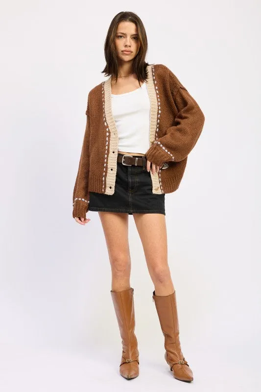 BUTTON DOWN CONTRASTED CARDIGAN sold by Charming Charlie product image thumbnail 3