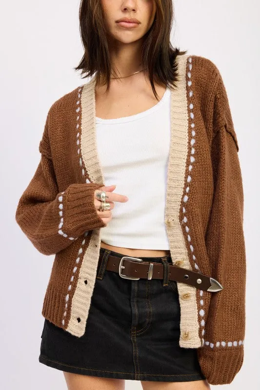 BUTTON DOWN CONTRASTED CARDIGAN sold by Charming Charlie product image thumbnail 2