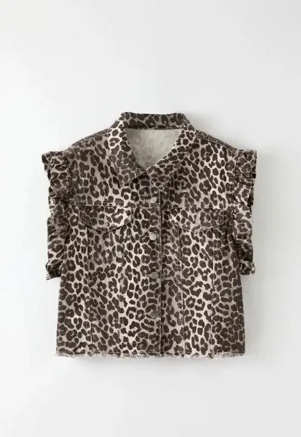 Short sleeve ruffle denim vest sold by Charming Charlie product image thumbnail 5