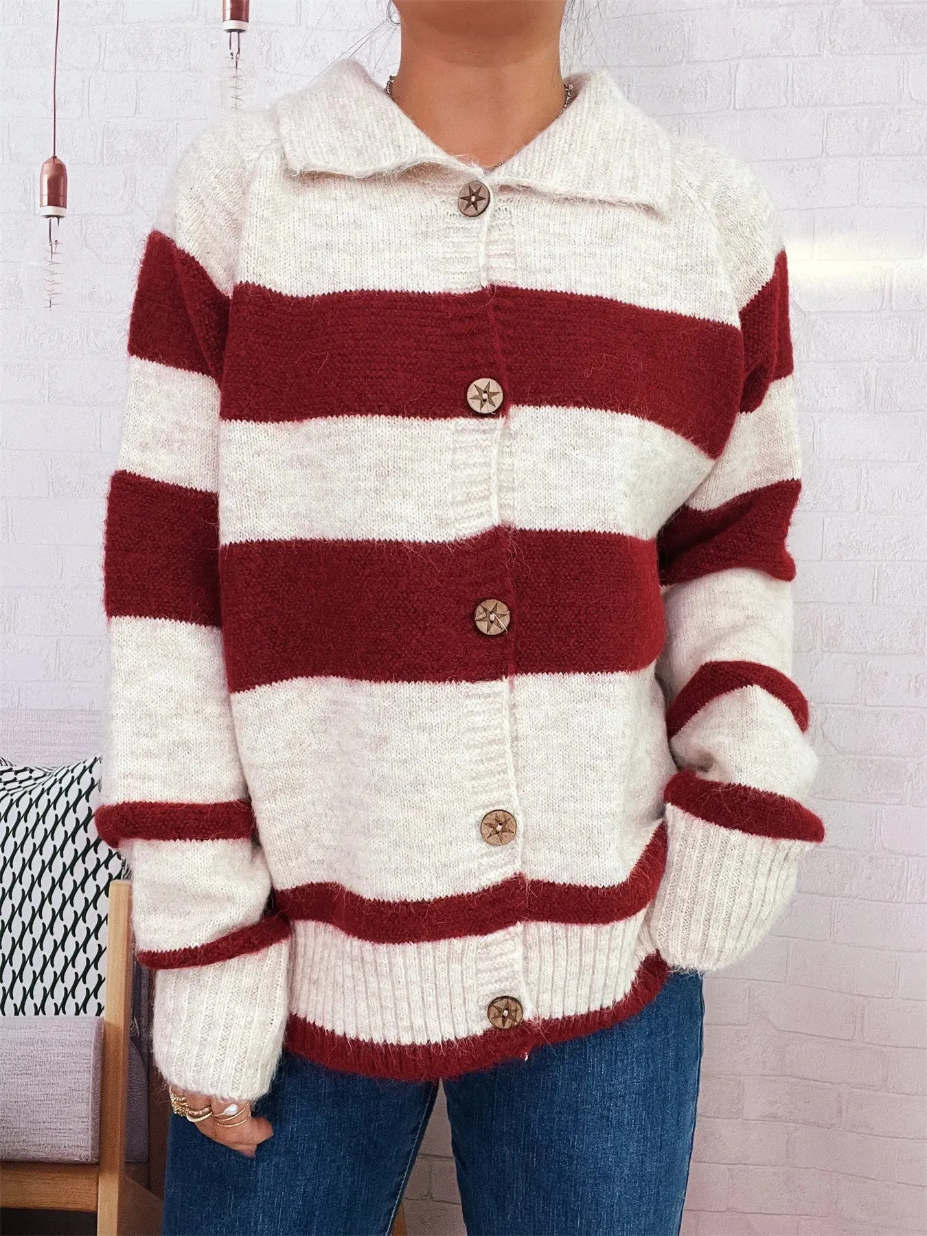 Striped Button-Up Cozy Cardigan sold by Charming Charlie product image thumbnail 2
