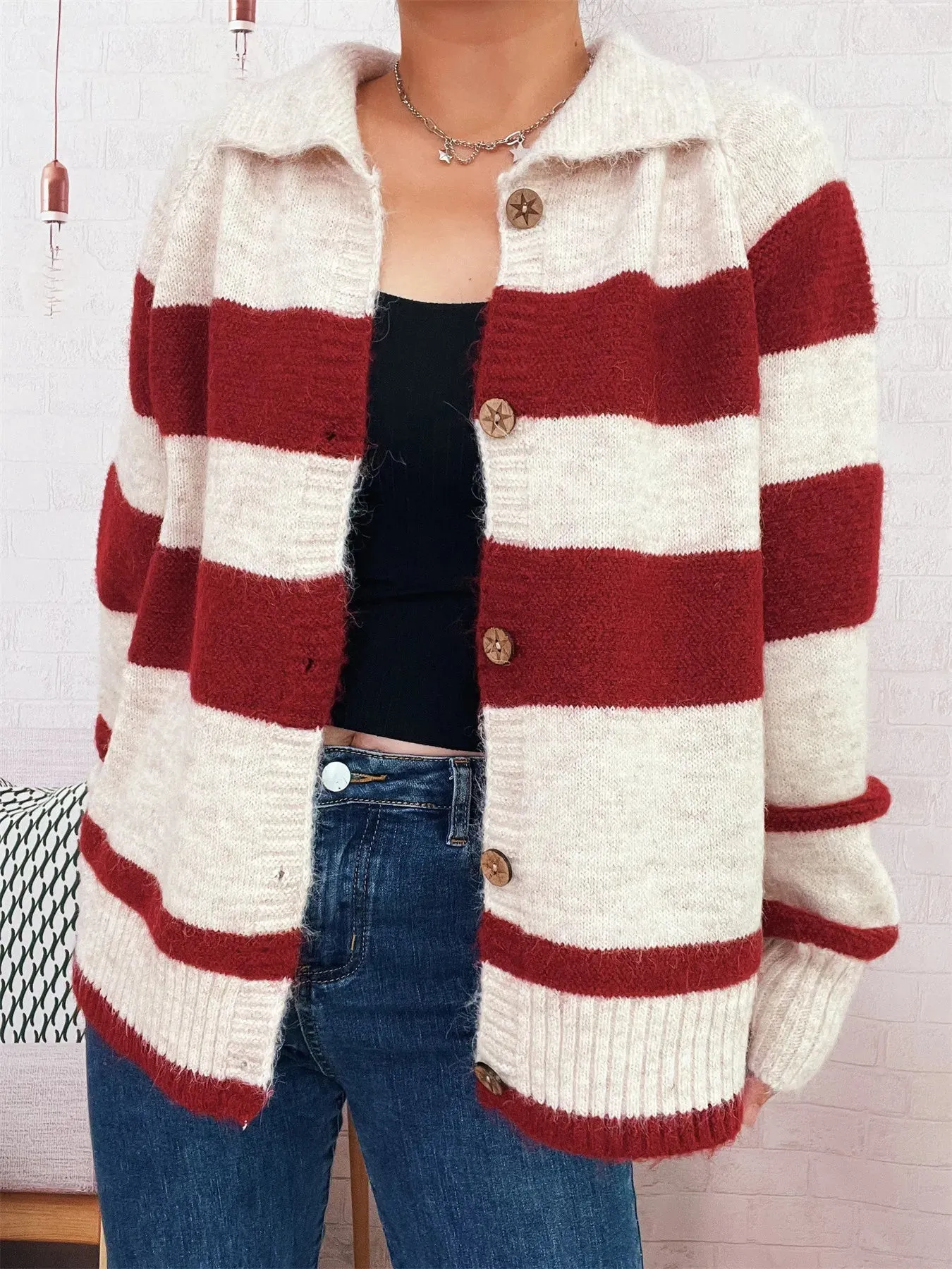 Striped Button-Up Cozy Cardigan sold by Charming Charlie product image thumbnail 3