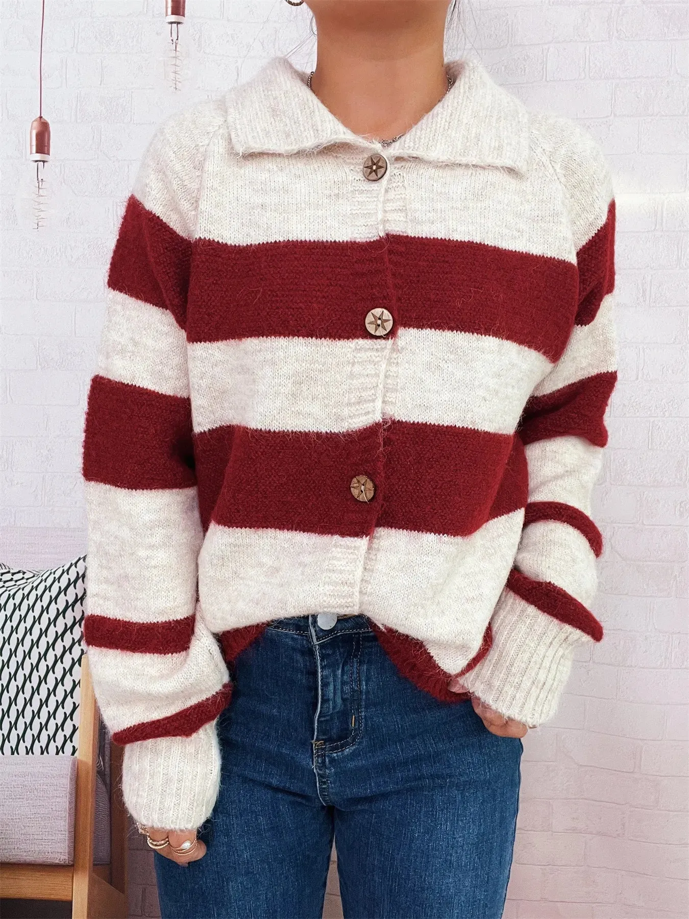 Striped Button-Up Cozy Cardigan sold by Charming Charlie product image thumbnail 4