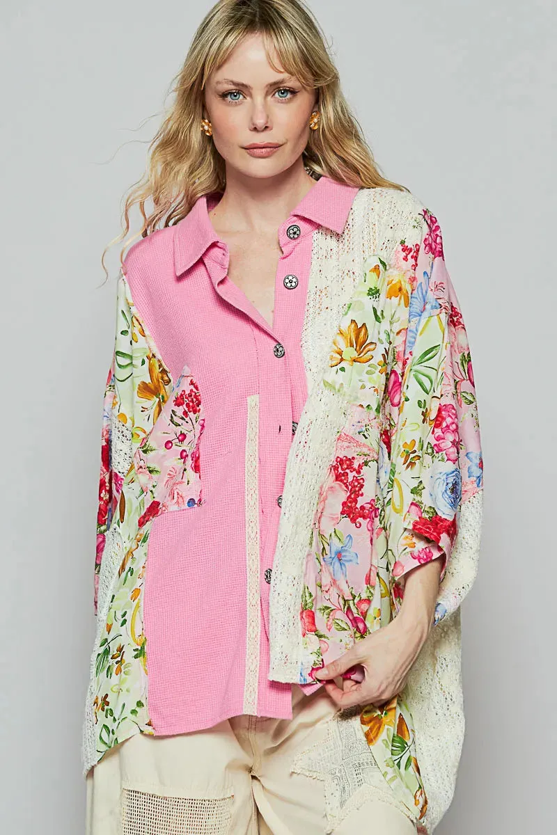 POL Thermal and Crochet Lace Mix Shirt with Floral Pattern sold by Charming Charlie product image thumbnail 2