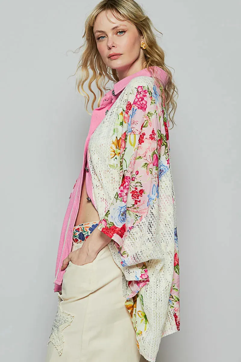 POL Thermal and Crochet Lace Mix Shirt with Floral Pattern sold by Charming Charlie product image thumbnail 3