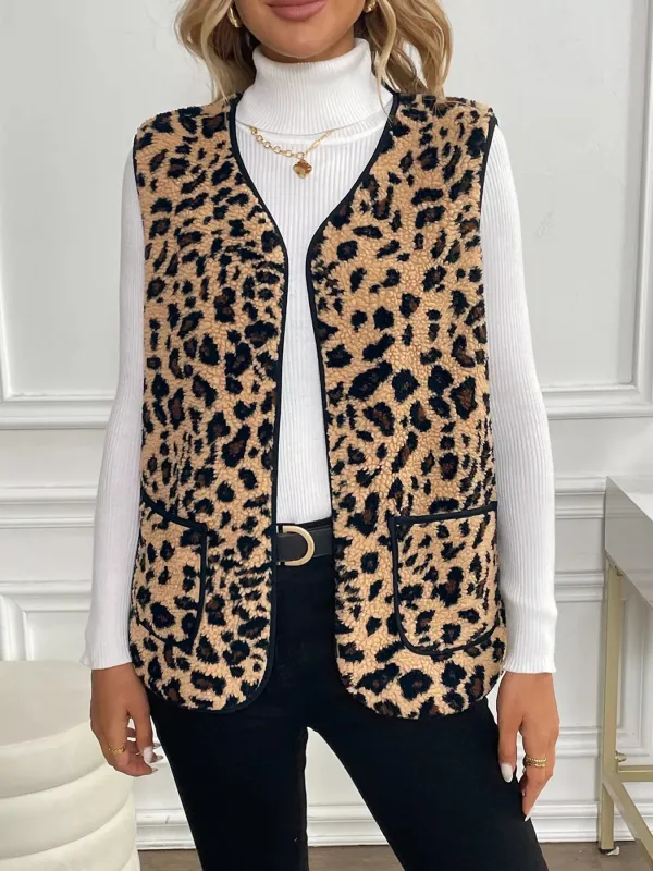 Leopard Fleece Vest Coat with Pockets sold by Charming Charlie