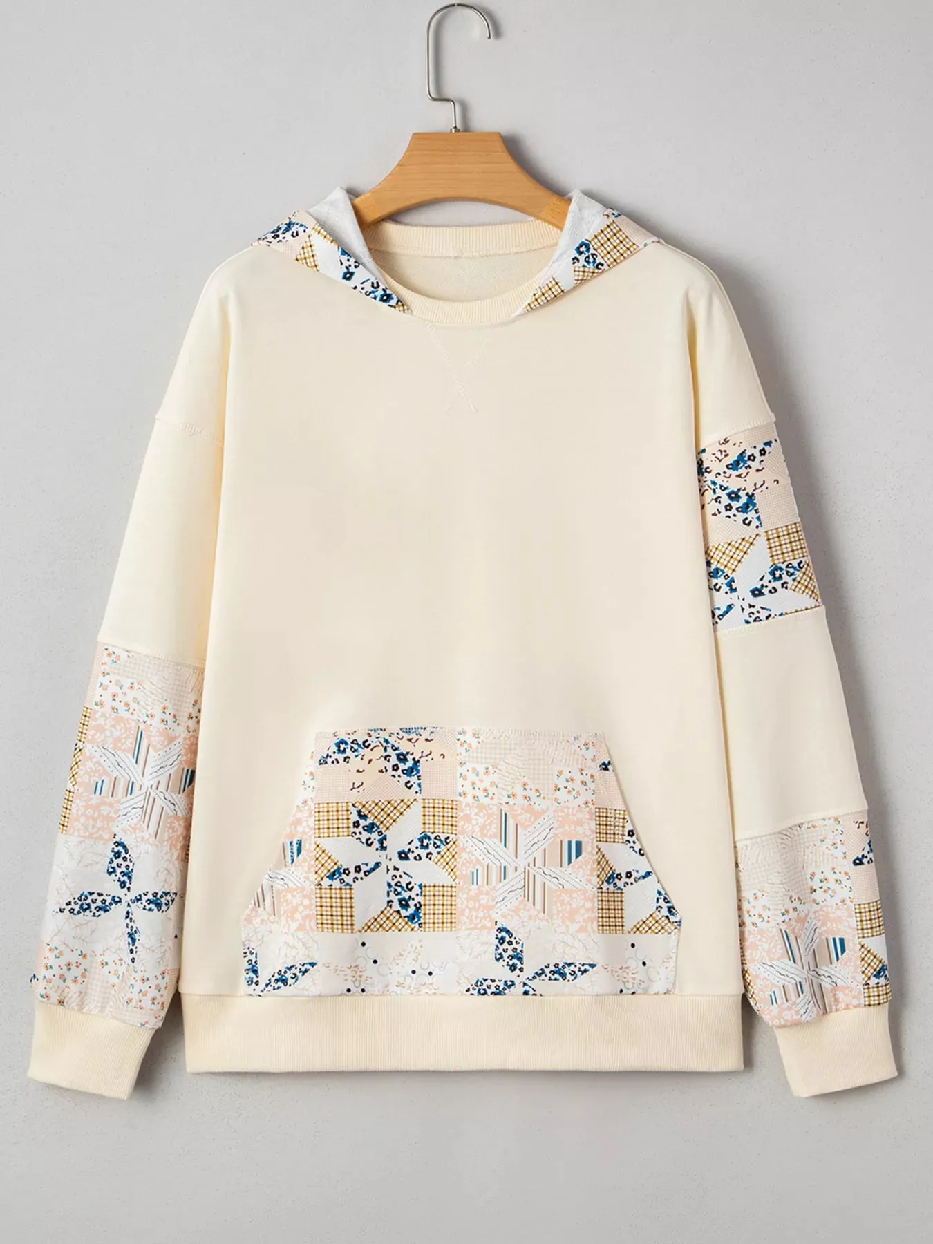 Geo Pattern Patchwork Hoodie with Kangaroo Pocket sold by Charming Charlie product image thumbnail 2